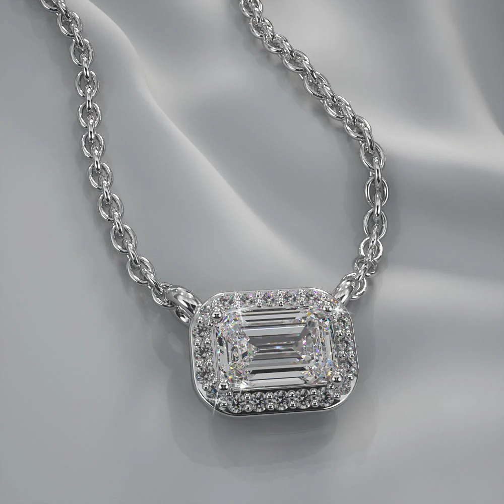 Exquisite Emerald Pendant with Diamond Halo Lab-Grown Diamond with 0.48 ct.(finished) 5x3mm, 1mm - Image 3