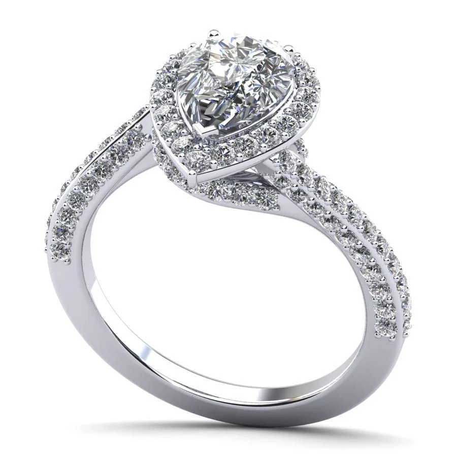 Exquisite Pear Shaped Halo Lab-Grown Diamond Engagement Ring with 2.55 ct. (1.60 ct. center diamond)