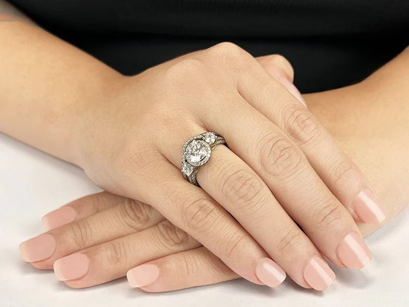 Exquisite Three Stone Diamond Halo Bridal Set Diamond  with 2.21 ct. (1.00 ct. center diamond) - Image 3