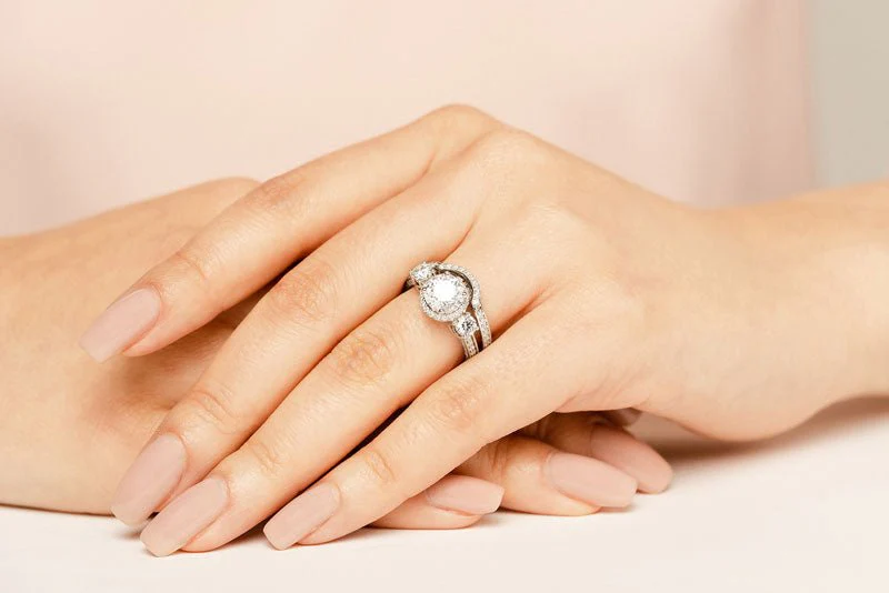 Exquisite Three Stone Diamond Halo Bridal Set Diamond  with 2.21 ct. (1.00 ct. center diamond) - Image 5