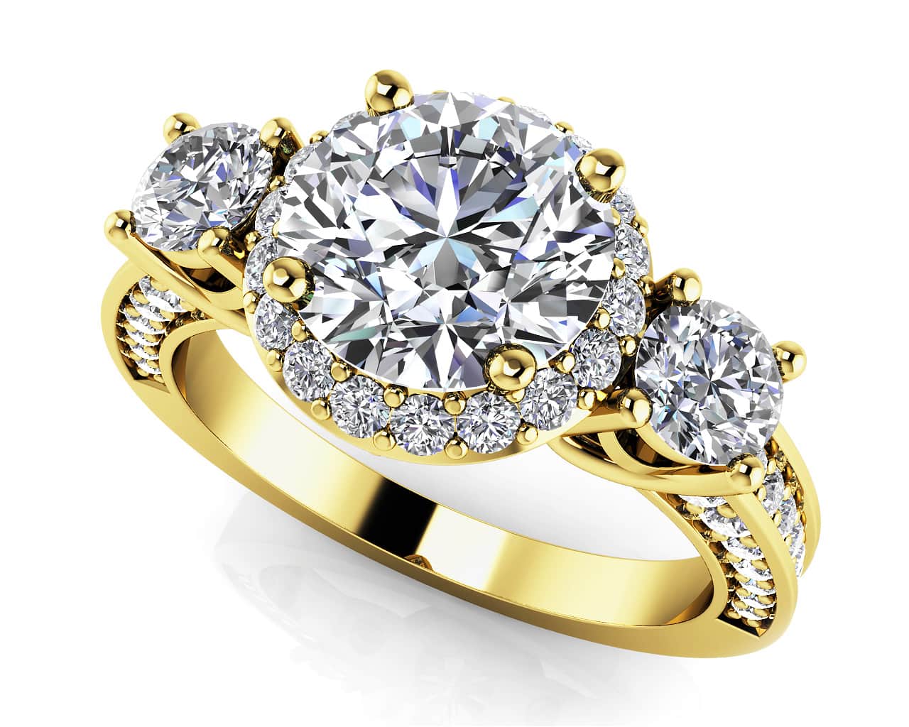 Exquisite Three Stone Diamond Halo Lab-Grown Diamond Engagement Ring   with 1.44 ct. (0.75 ct. center diamond) - Image 2