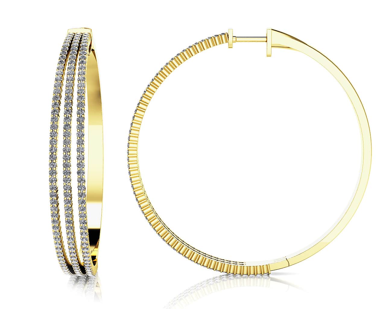 Extra Large 3 Row Diamond Hoop Earrings with 2.59 ct.(finished) 1.2mm - Image 2