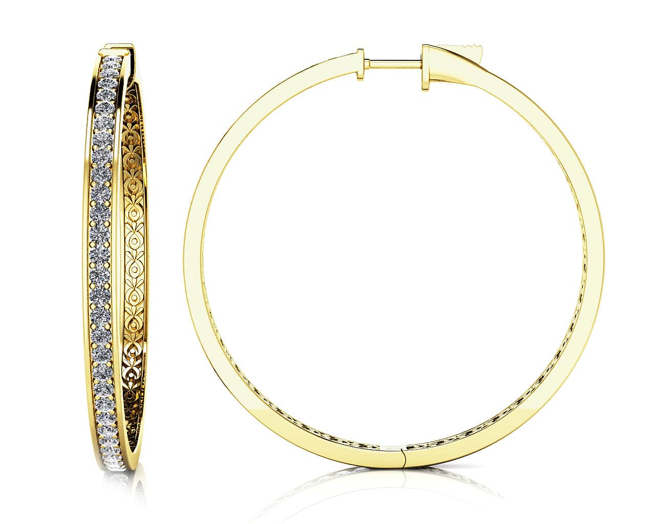 Extra Large Prong Set Diamond Lined Hoops Diamond with 2.60 ct.(finished) 2.4mm - Image 2