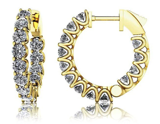 Extra Small Hoop Diamond Huggie Lab-Grown Diamond Earrings with 1.80 ct.(finished) 2.5mm - Image 2