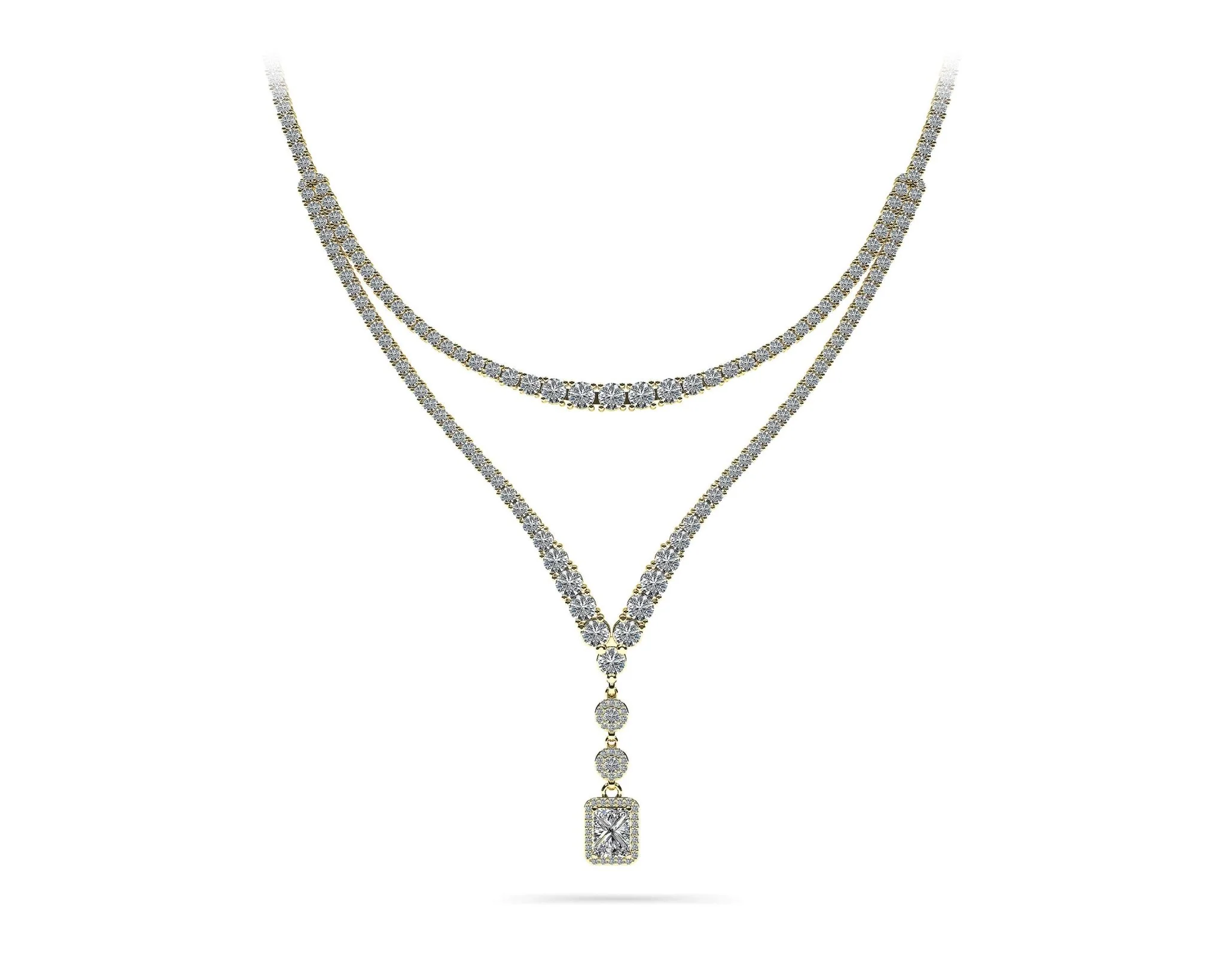 Extravagant Diamond Pendant 2 Row 4 Prong Diamond Necklace with 15.52 ct.(finished) - Image 4