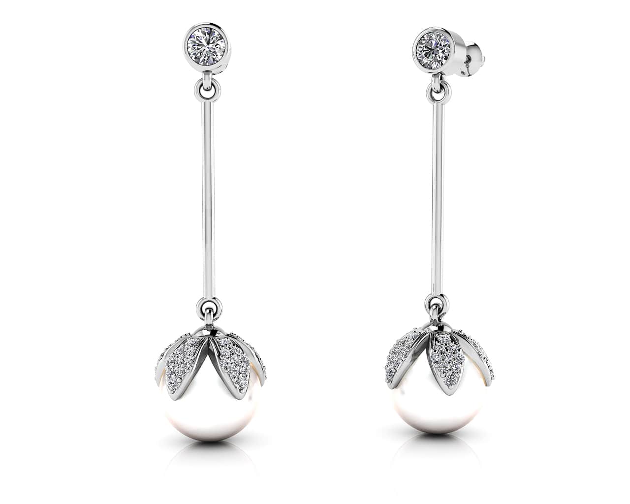 Finishing Touch Pearl And Diamond Drop Lab-Grown Diamond Earrings with 0.72 ct.(finished) 1mm, 1.2mm, 3mm