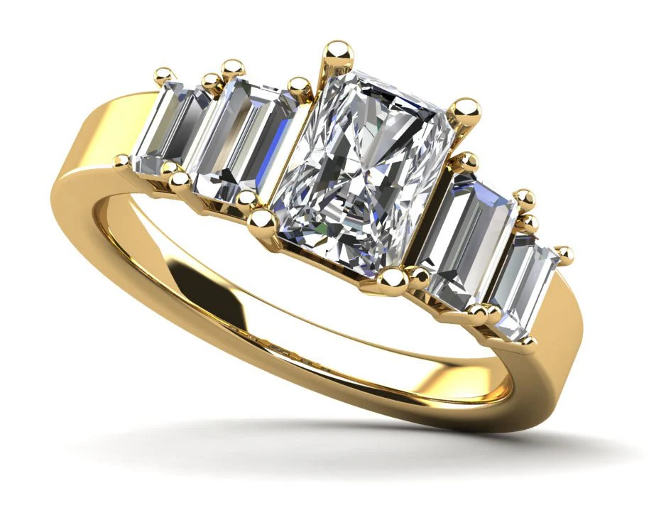 Five Across Emerald Cut Lab-Grown Diamond Engagement Ring with 0.85 ct. (0.40 ct. center diamond) - Image 2