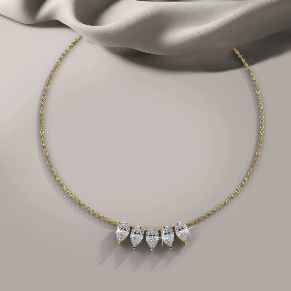 Five Stone Pear Shape Lab-Grown Diamond Necklace with 5.00 ct.(finished) 8.5x5.5mm - Image 4