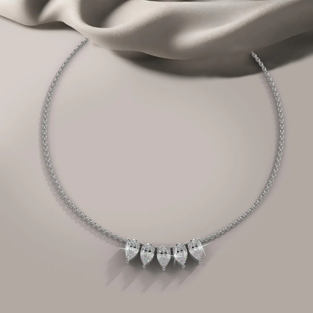 Five Stone Pear Shape Lab-Grown Diamond Necklace with 7.50 ct.(finished) 10x6.5mm - Image 3