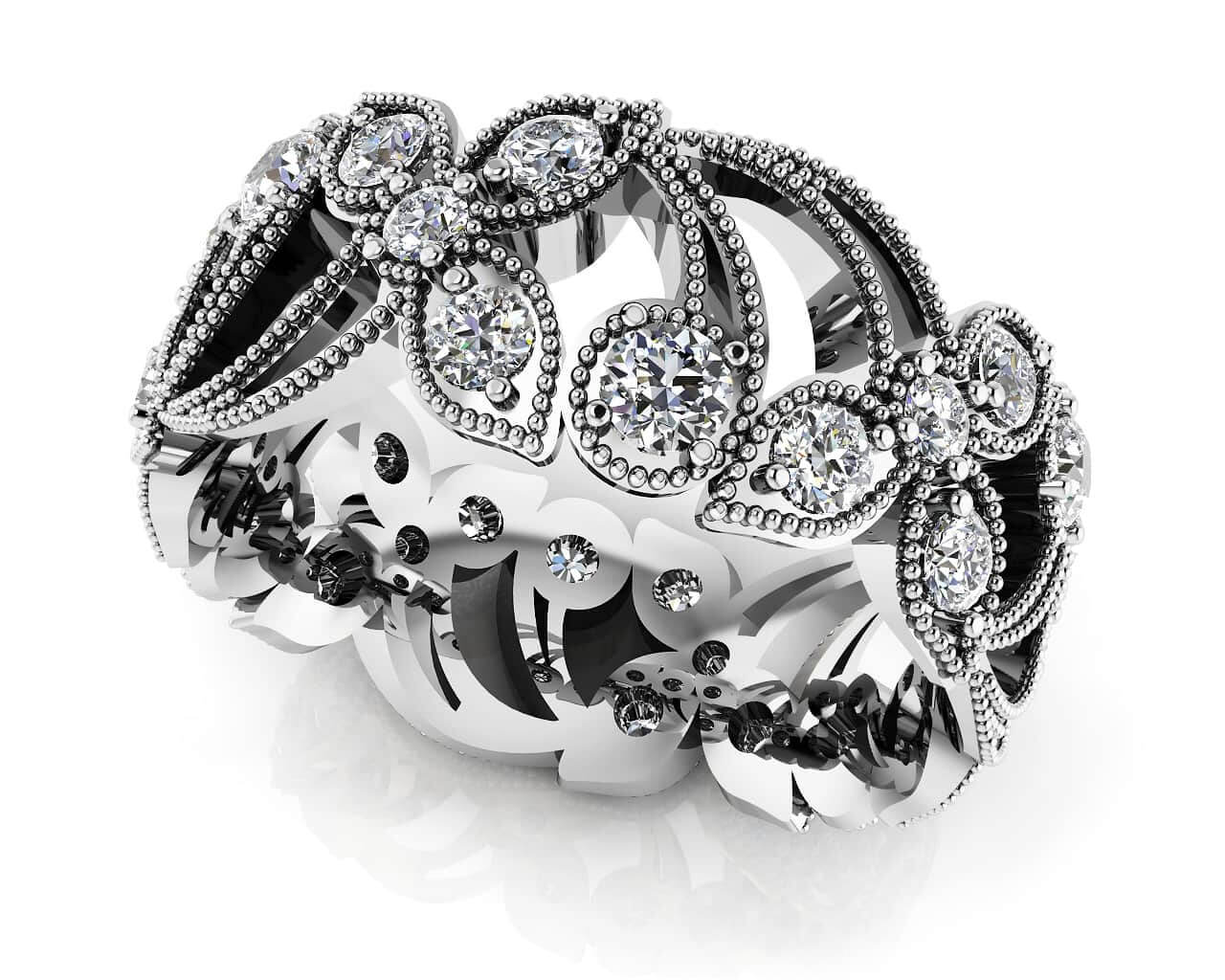 Flower Leaf Design Diamond Eternity Band Diamond with 0.79 ct.(finished) 1.5mm, 1.8mm, 2.2mm