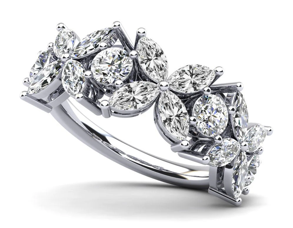 Flowers of Marquise Diamond Anniversary Diamond Ring with 3.23 ct.(finished) 5x3mm, 3.8mm