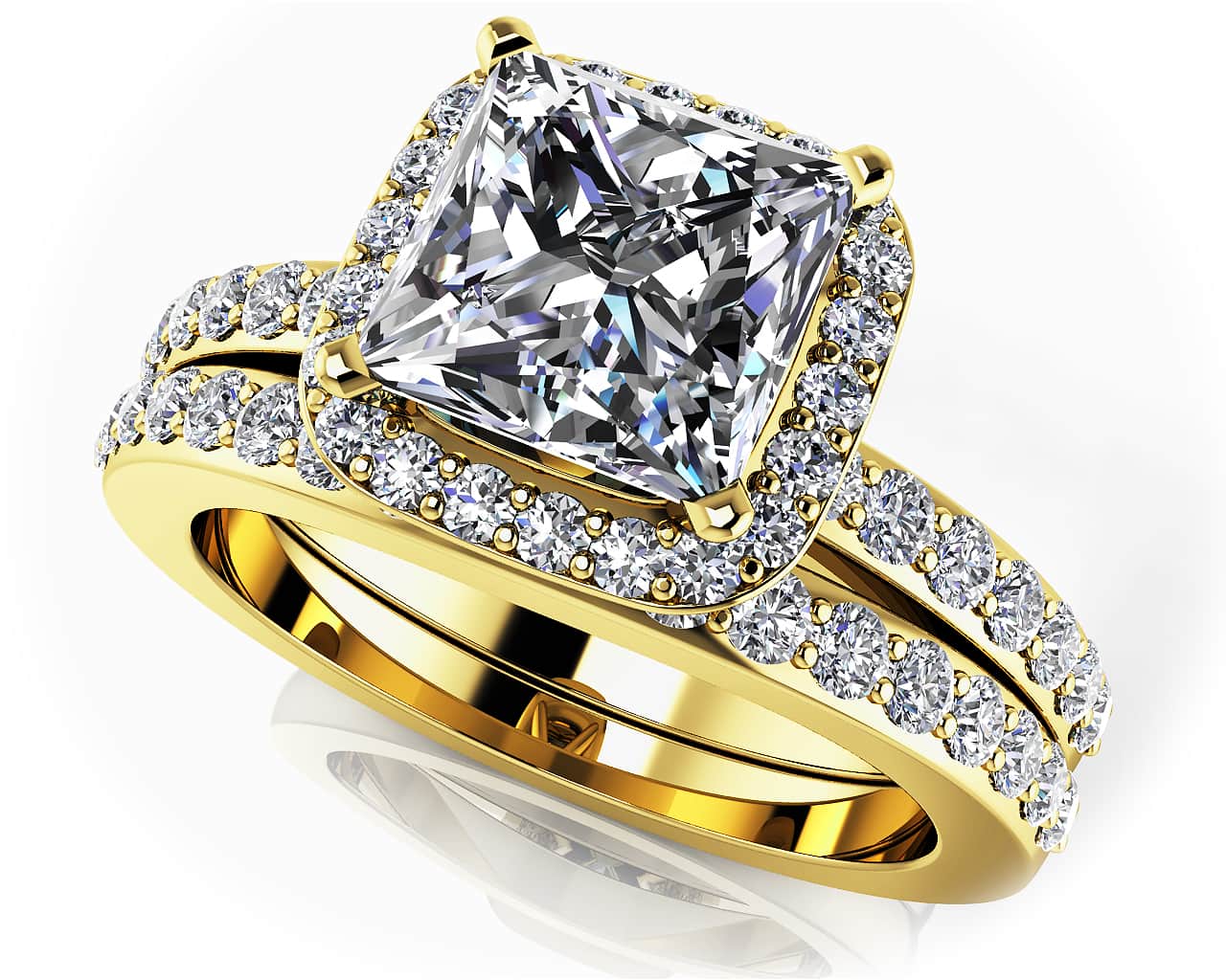 Forever Love Princess Cut Diamond Halo Bridal Set Diamond  with 1.62 ct. (1.00 ct. center diamond) - Image 2
