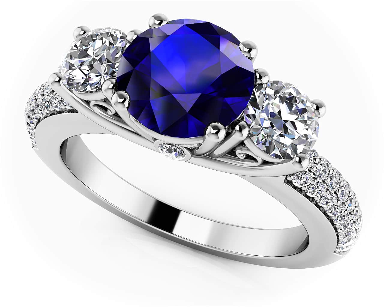 Forever Yours Three Stone Diamond Ring with 2.47 ct.(finished) Sapphire