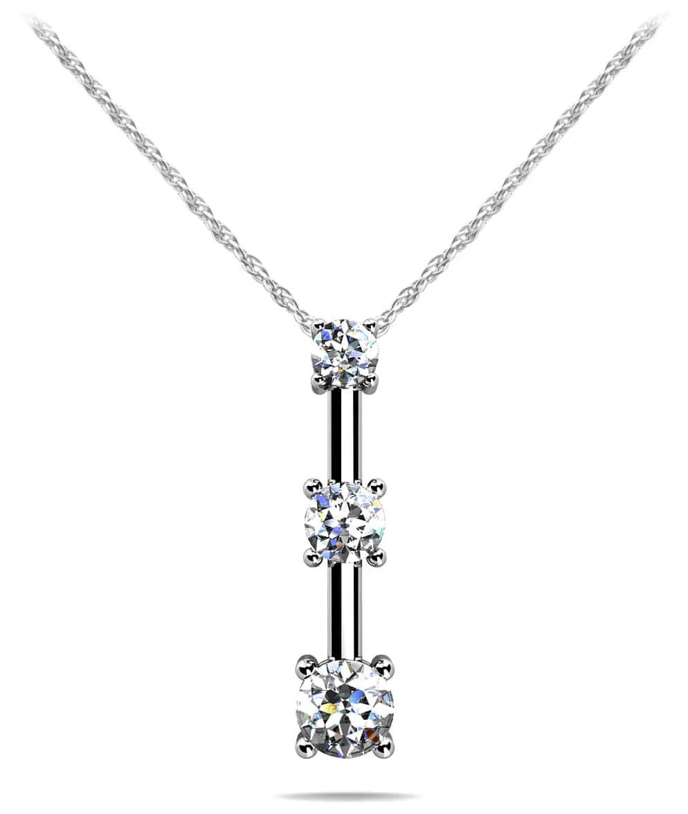 Four Prong 3 Stone Drop Diamond Pendant with 0.38 ct.(finished) 2.5mm, 3.1mm, 3.7mm