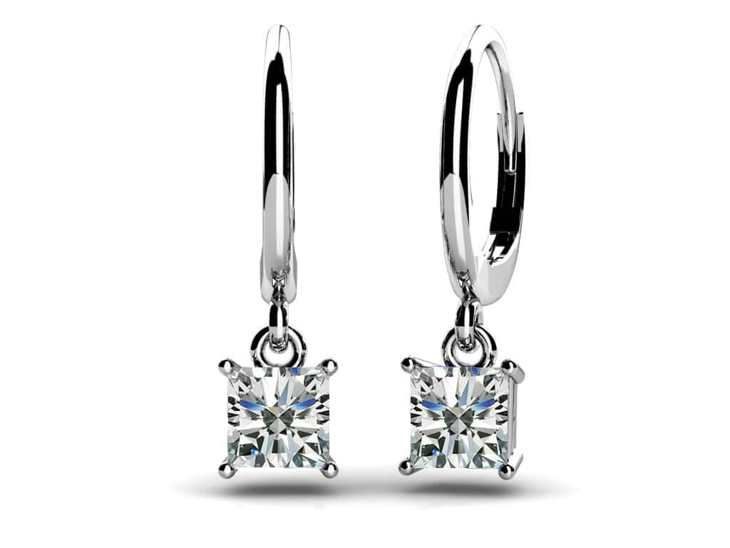 Four Prong Princess Cut Diamond Drop Lab-Grown Diamond Earrings with 1.20 ct.(finished) 4.7mm