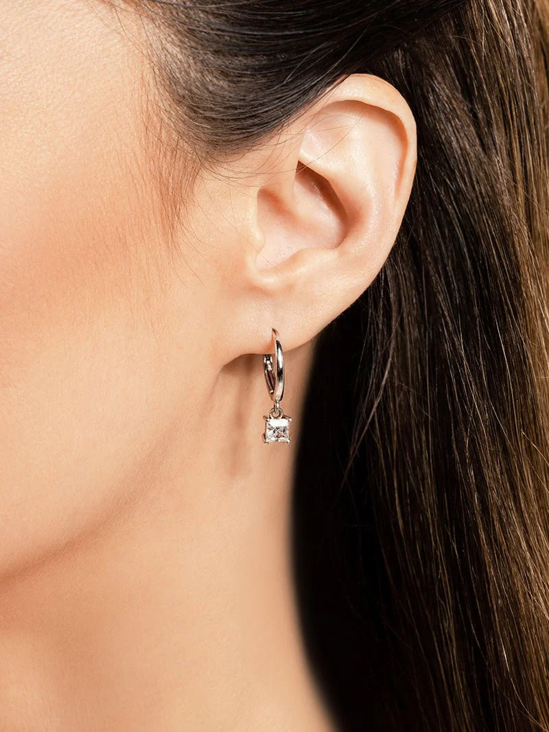 Four Prong Princess Cut Diamond Drop Lab-Grown Diamond Earrings with 1.20 ct.(finished) 4.7mm - Image 3