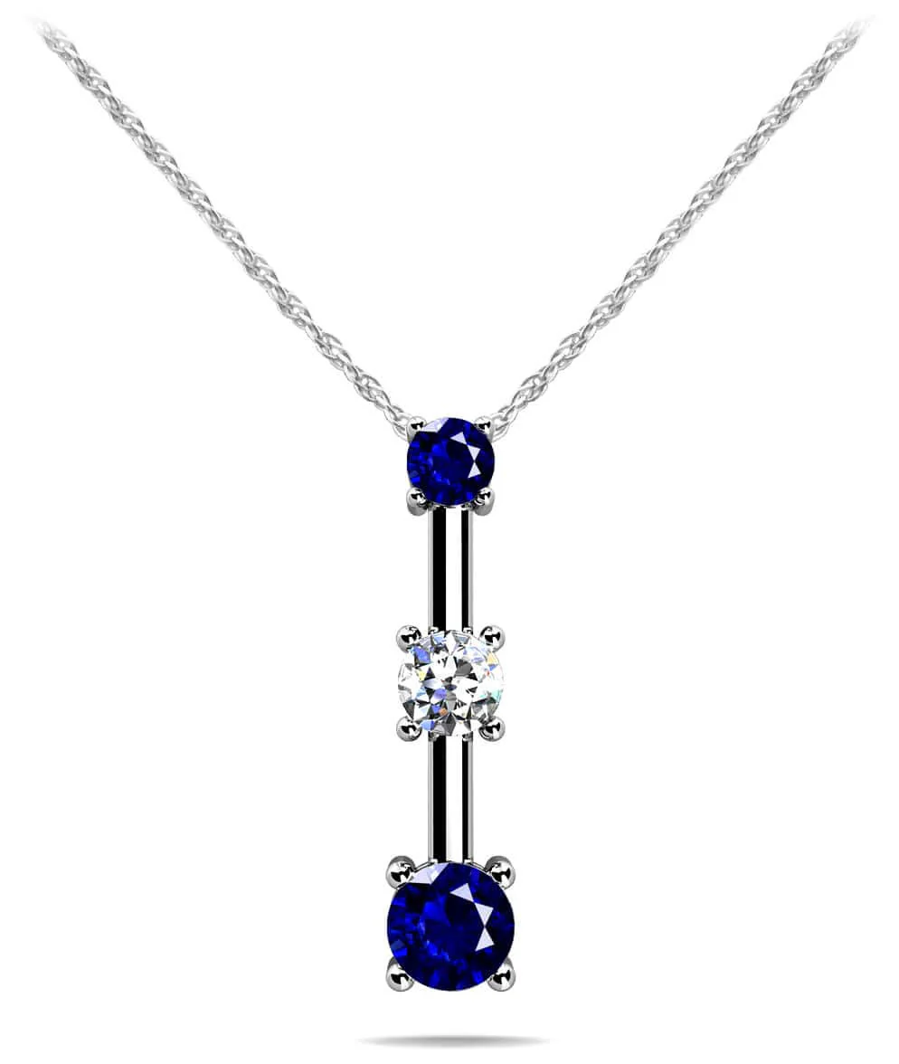 Four Prong Triple Stone Diamond Pendant with 0.27 ct.(finished) 2.2mm, 2.8mm, 3.4mm Sapphire