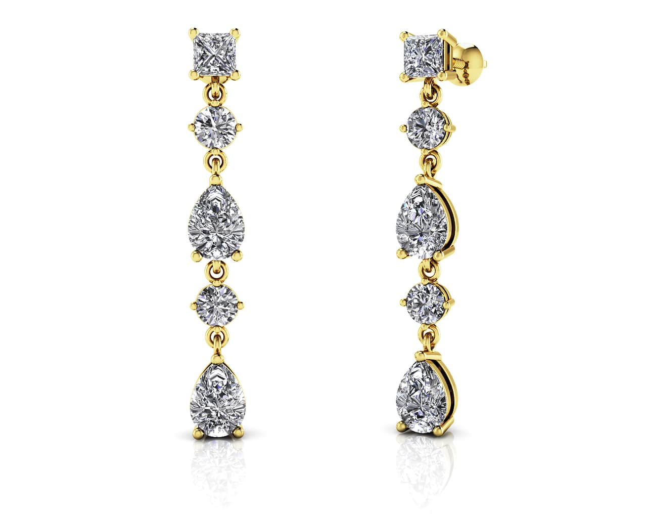 Glamorous Alternating Diamonds Drop Diamond Earrings with 2.58 ct.(finished) 6x4mm, 3.5mm, 3.8mm - Image 2