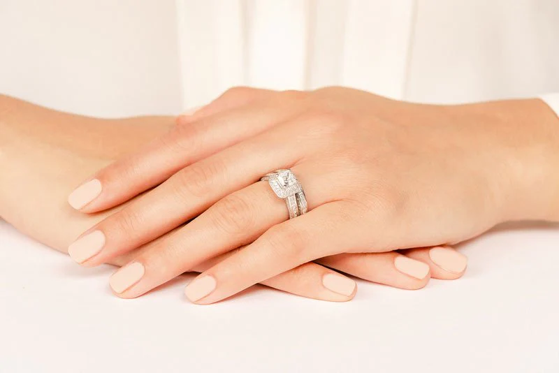 Glamorous Double Halo Princess Cut Bridal Set Diamond with 3.56 ct. (1.50 ct. center diamond) - Image 5