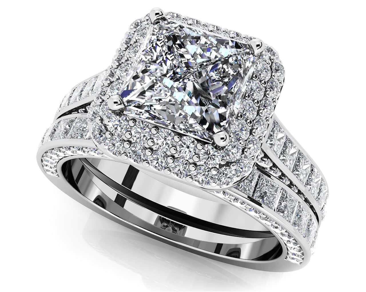 Glamorous Double Halo Princess Cut Lab-Grown Diamond Bridal Set with 3.56 ct. (1.50 ct. center diamond)