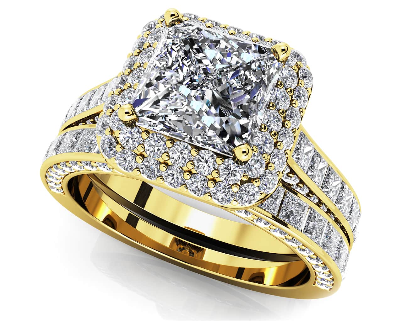 Glamorous Double Halo Princess Cut Lab-Grown Diamond Bridal Set with 4.10 ct. (2.00 ct. center diamond) - Image 2