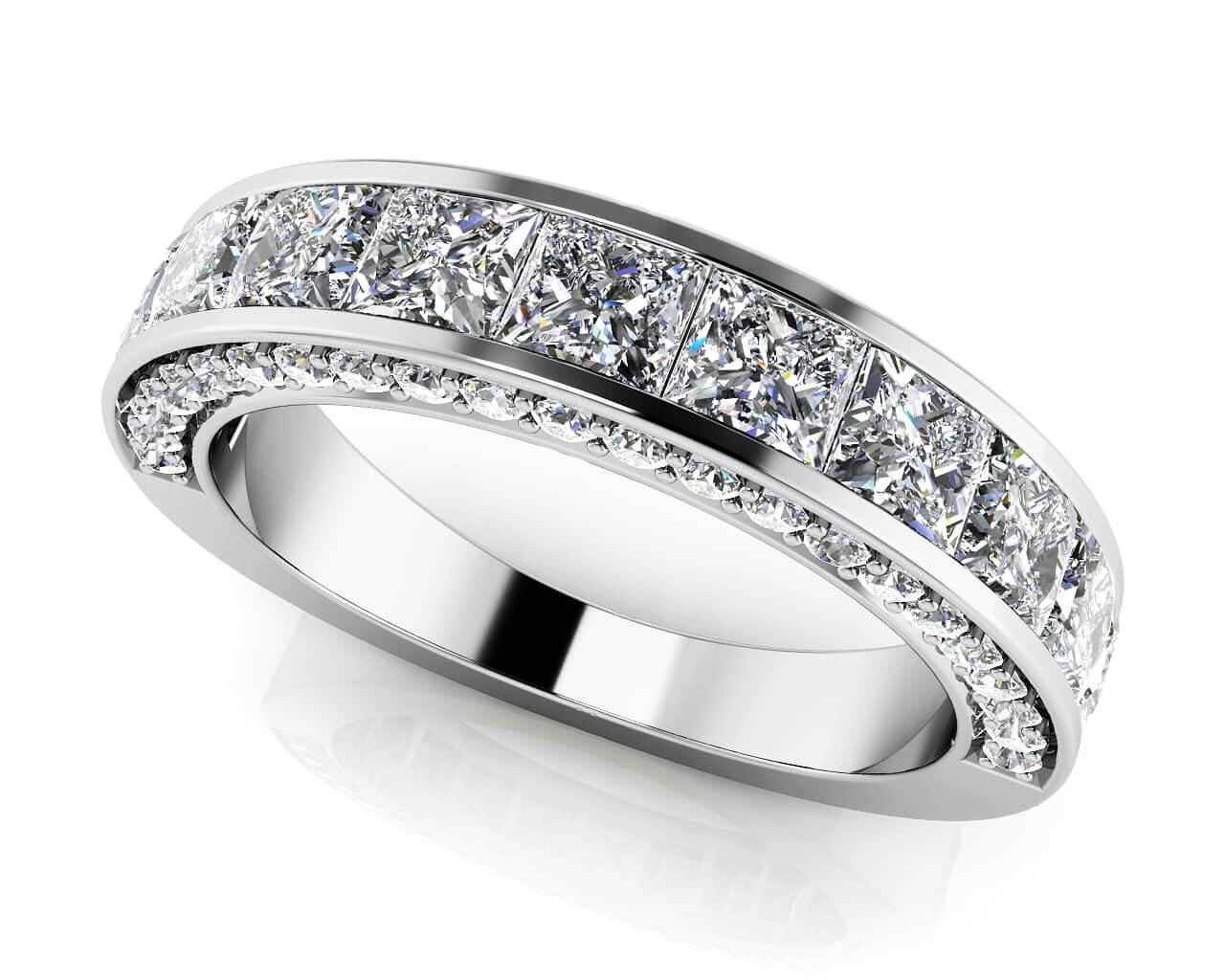 Glamorous Princess And Round Lab-Grown Diamond Anniversary Ring with 2.02 ct.(finished) 1.2mm, 3mm