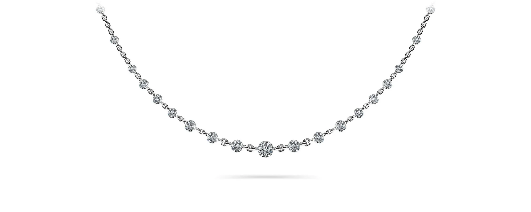Graduated Diamond And Chain Link Lab-Grown Diamond Necklace with 4.05 ct.(finished) 3.5mm, 4mm, 4.5mm