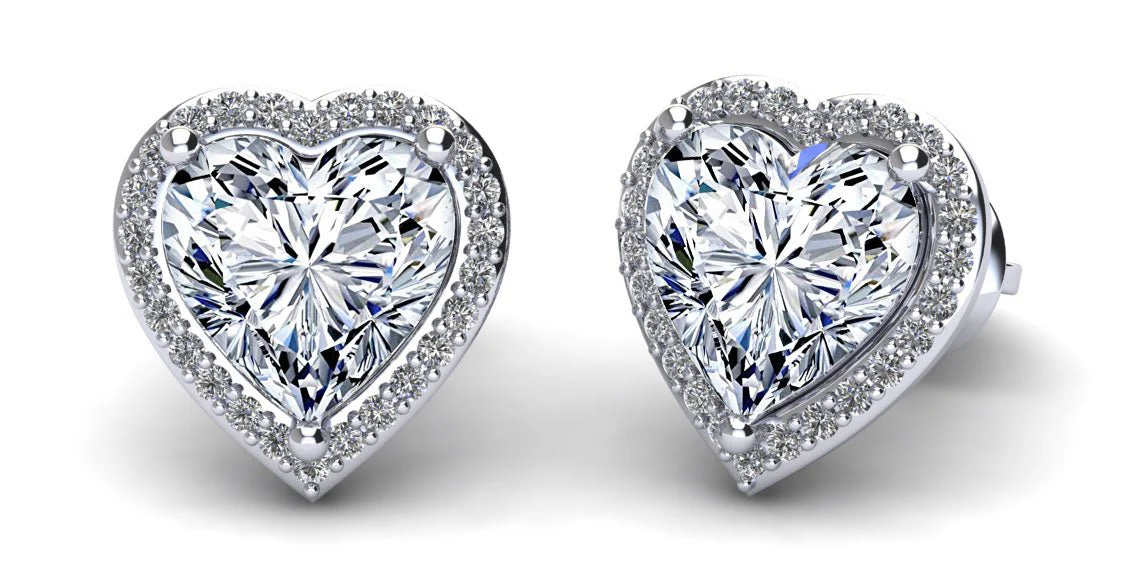 Halo Heart Diamond Stud Earrings with 2.22 ct. (2X1.00 ct. center diamonds)
