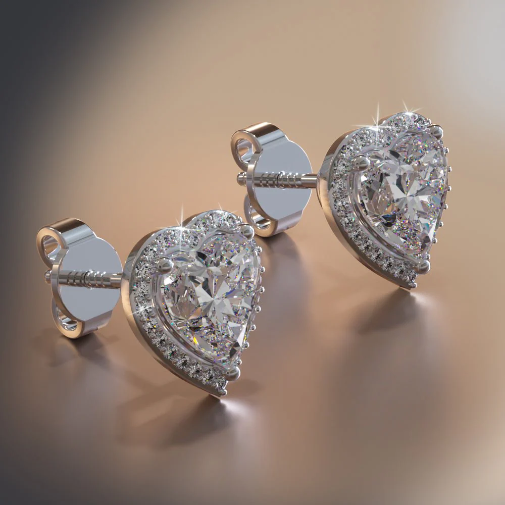 Halo Heart Diamond Stud Earrings with 2.22 ct. (2X1.00 ct. center diamonds) - Image 3