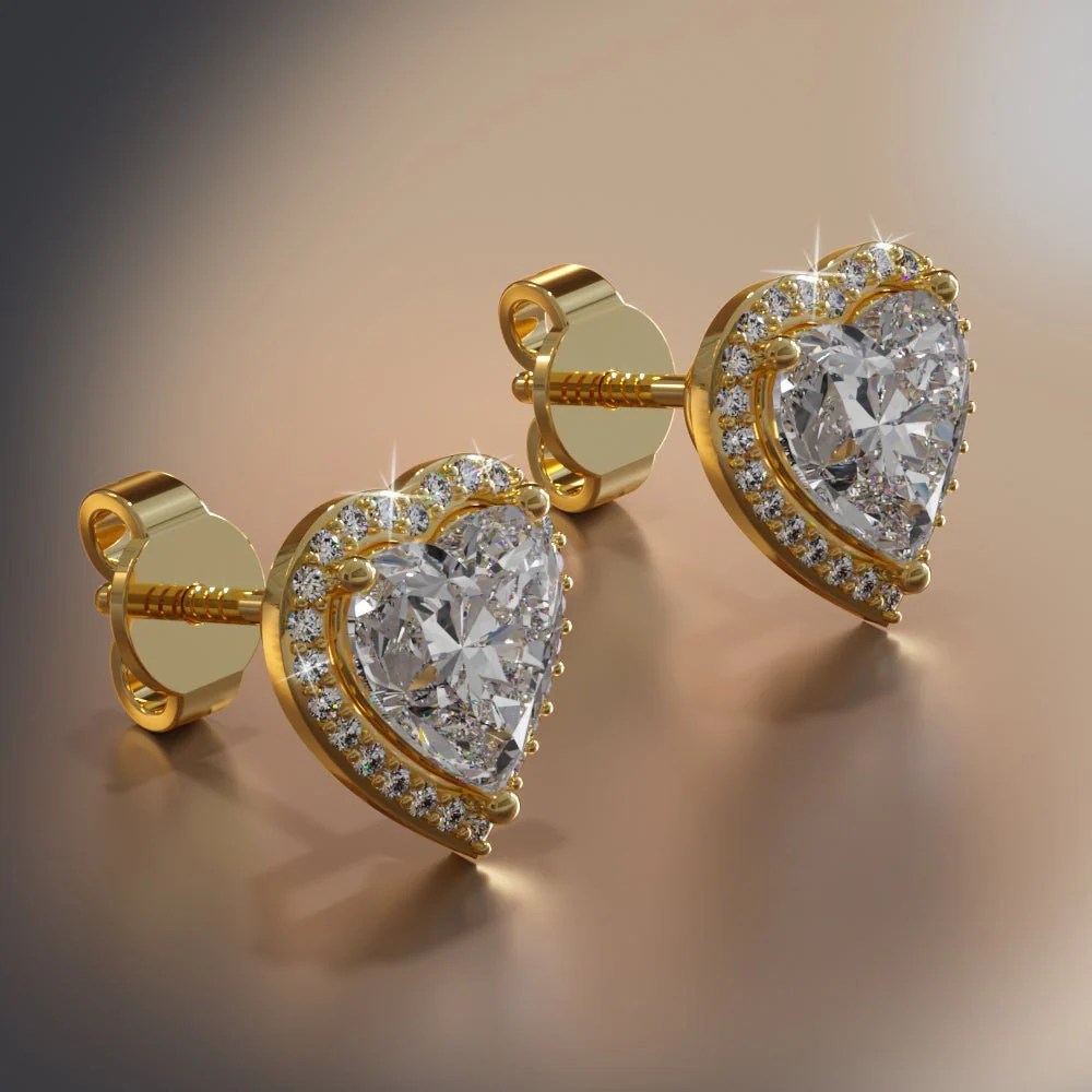 Halo Heart Diamond Stud Earrings with 2.22 ct. (2X1.00 ct. center diamonds) - Image 4
