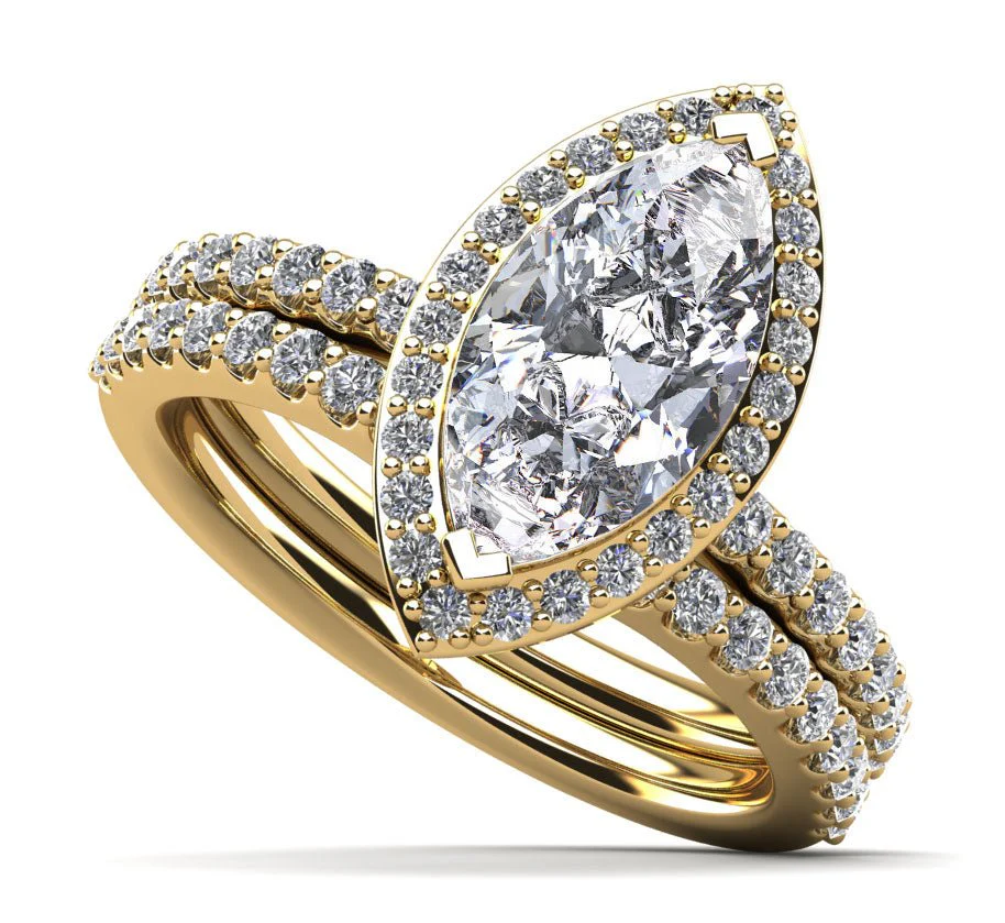 Halo Marquise Matching Diamond Bridal Set Diamond with 2.28 ct. (1.50 ct. center diamond) - Image 2