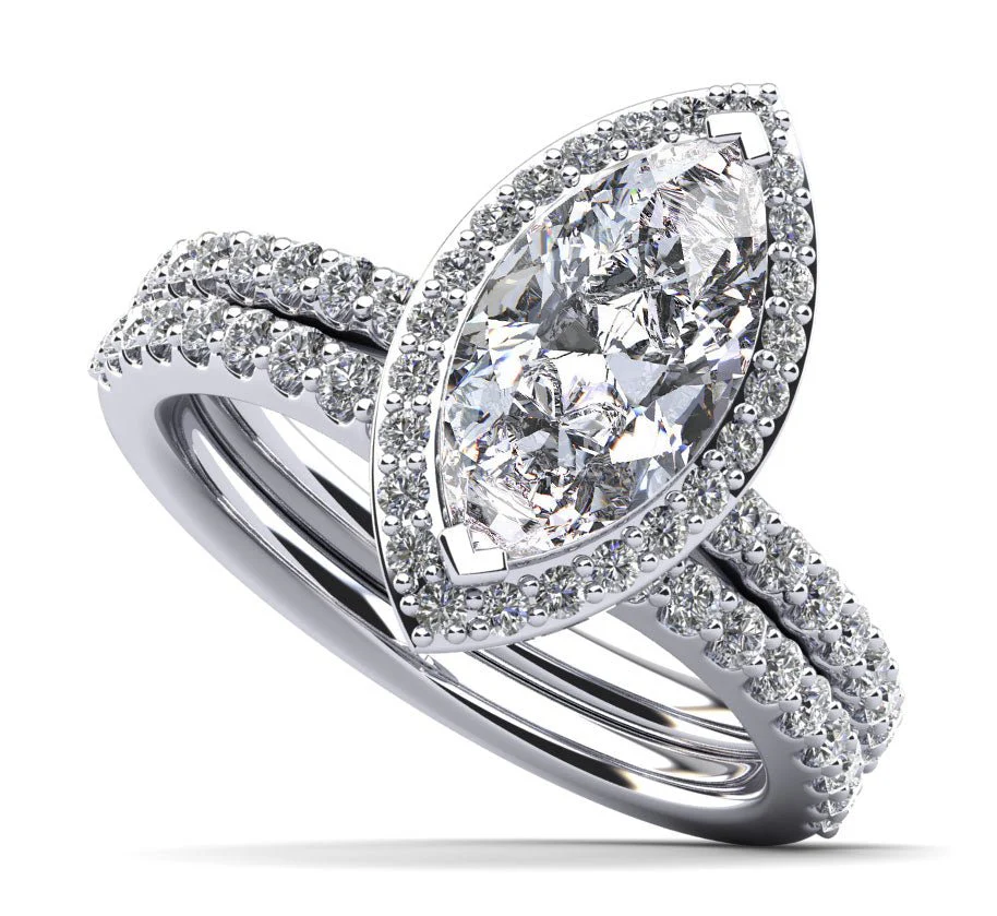 Halo Marquise Matching Diamond Bridal Set Diamond with 2.79 ct. (2.00 ct. center diamond)