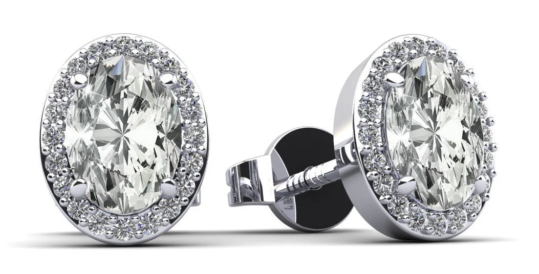 Halo Oval Lab-Grown Diamond Stud Earrings with 3.42 ct. (2X1.60 ct. center diamonds)
