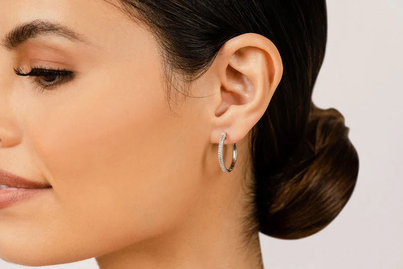Inside Out Diamond Pave Hoop Earrings Small Lab-Grown Diamond with 1.90 ct.(finished) 1.4mm - Image 3