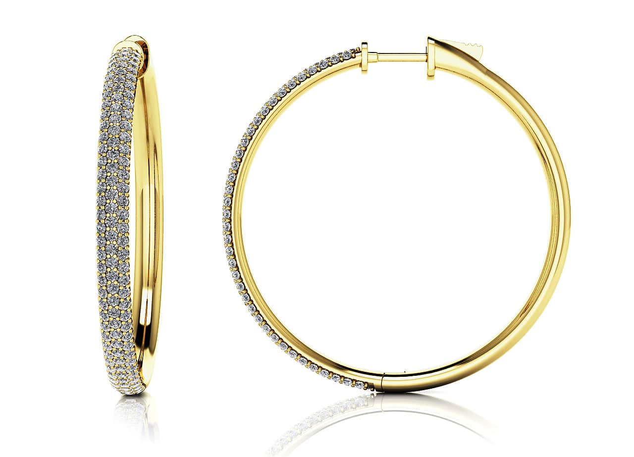 Large Triple Row Diamond Hoop Earrings with 1.78 ct.(finished) 1.1mm - Image 2