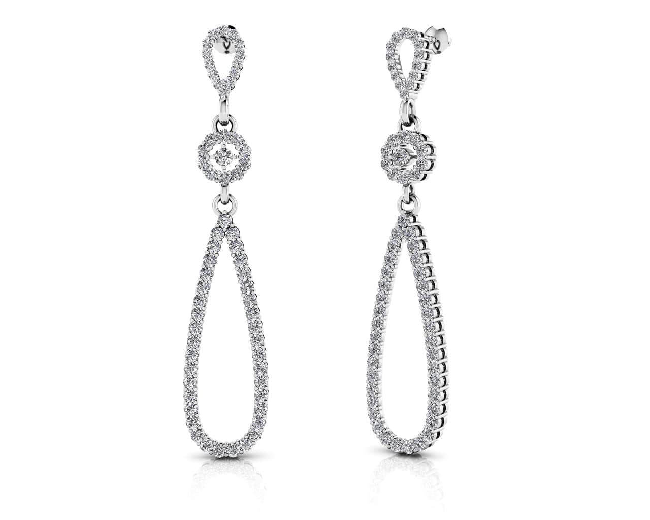 Long Teardrop  Lab-Grown Diamond Earrings with 1.11 ct.(finished) 1.1mm, 1.5mm, 2mm