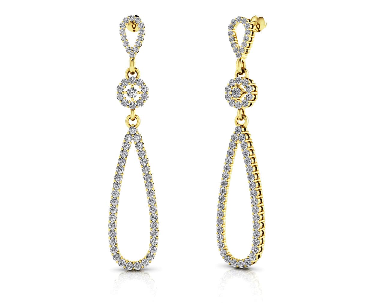 Long Teardrop  Lab-Grown Diamond Earrings with 1.11 ct.(finished) 1.1mm, 1.5mm, 2mm - Image 2