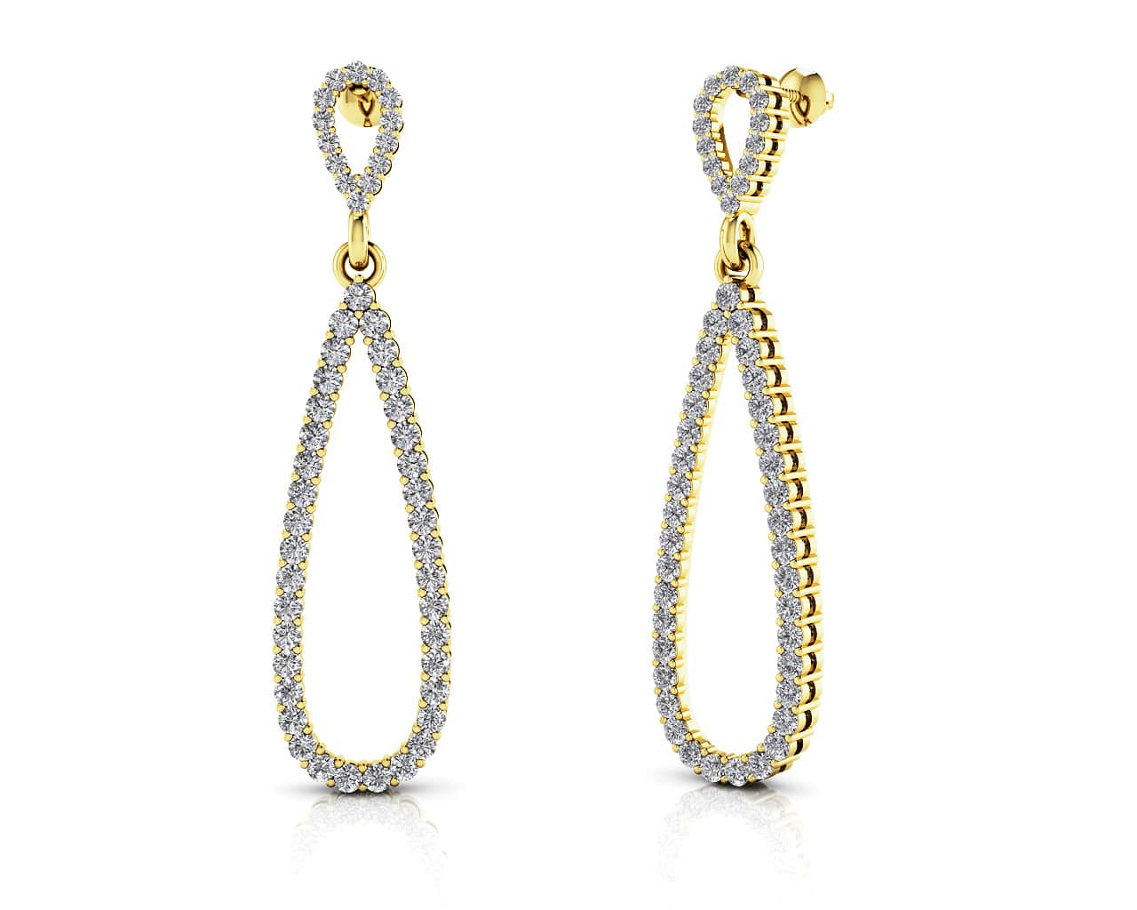 Long Teardrop Drop Diamond Earrings with 2.24 ct.(finished) 1.7mm - Image 2
