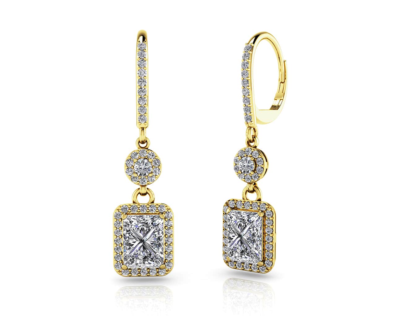 Love Spell Diamond Drop Diamond Earrings with 3.74 ct. (2X1.50 ct. center diamonds) - Image 2