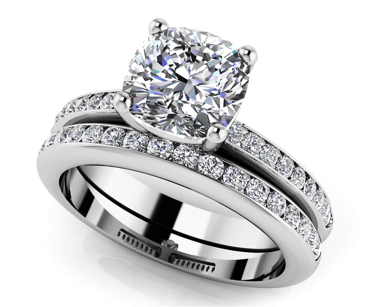 Lovely Cushion Cut Bridal Set Diamond with 1.69 ct. (1.25 ct. center diamond)