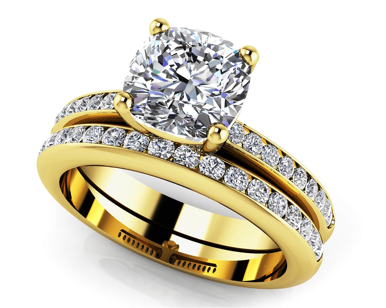 Lovely Cushion Cut Bridal Set Diamond with 2.44 ct. (2.00 ct. center diamond) - Image 2