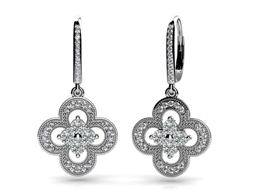 Lucky Blossom Diamond Drop Diamond Earrings with 0.87 ct.(finished) 1.0mm, 2.6mm
