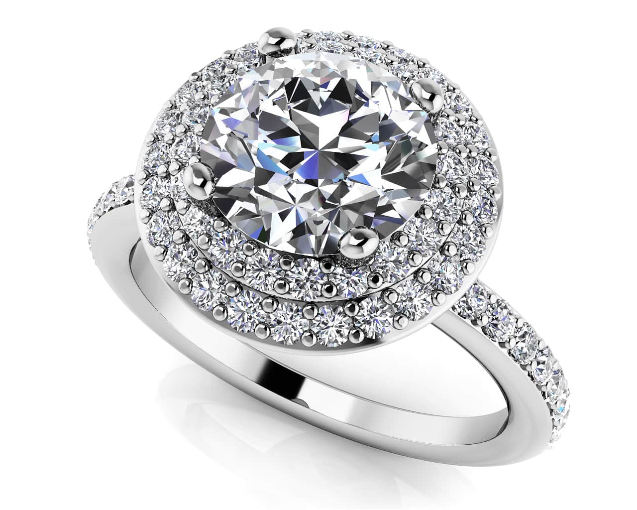 Luxurious Double Halo Diamond Engagement Ring with 2.56 ct. (2.00 ct. center diamond)