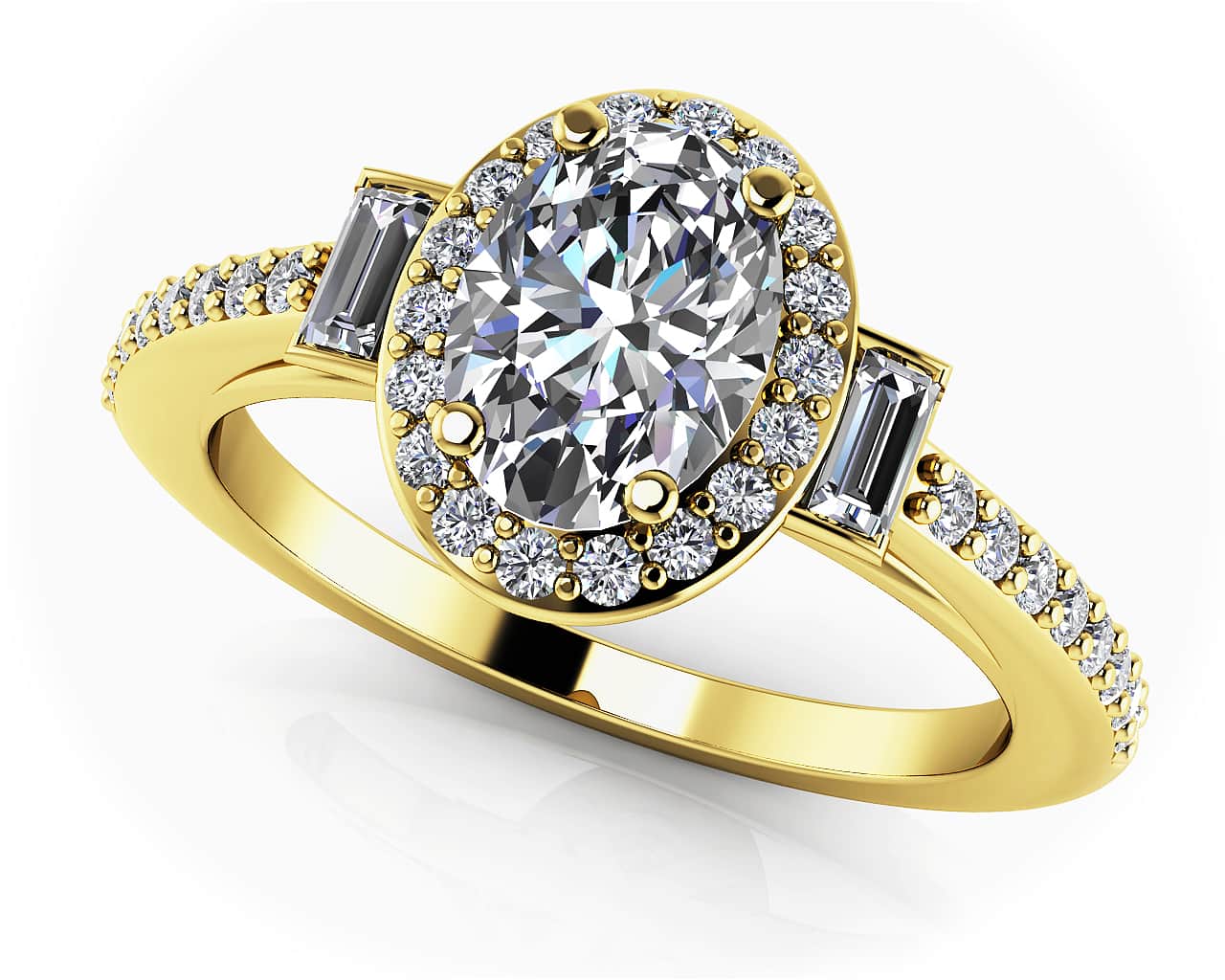 Luxurious Oval And Baguette Halo Diamond Ring Lab-Grown Diamond with 0.94 ct. (0.60 ct. center diamond) - Image 2
