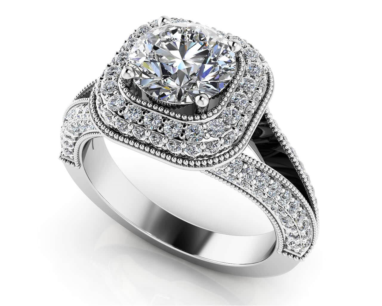 Luxurious Split Shank Halo Diamond Engagement Ring with 2.74 ct. (2.00 ct. center diamond)