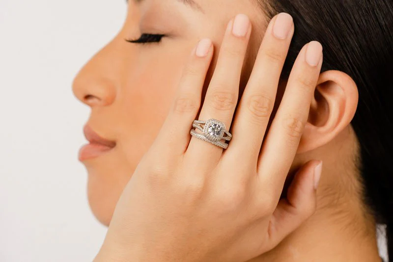 Luxurious Split Shank Halo Wedding Set Lab-Grown Diamond with 2.21 ct. (1.25 ct. center diamond) - Image 4