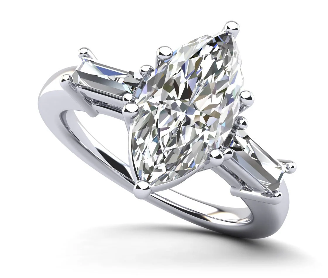 Marquise and Baguettes Diamond Engagement Ring with 1.88 ct. (1.50 ct. center diamond)