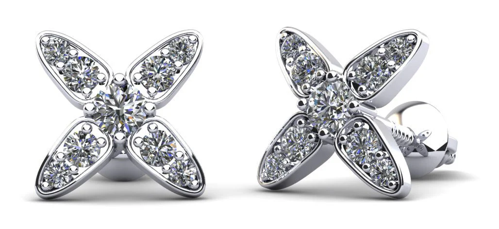 Marquise Flower Round Lab-Grown Diamond Stud Earrings with 0.59 ct.(finished) 1.5mm, 2mm, 3mm