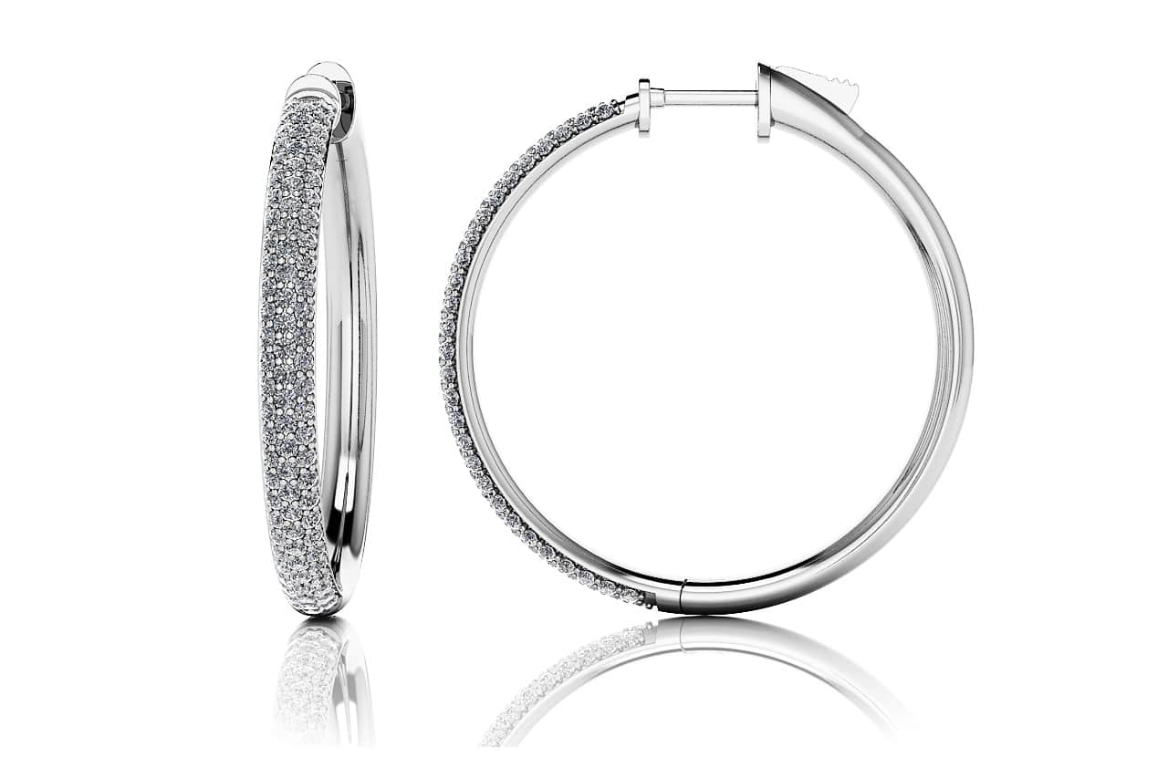 Medium Triple Row Diamond Hoop Earrings with 1.40 ct.(finished) 1.1mm