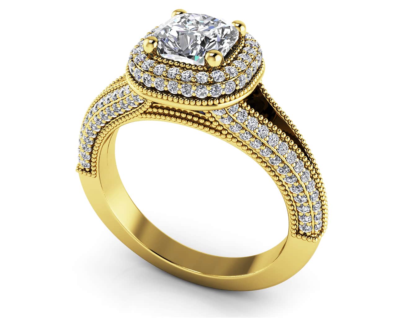 Milgrain Cushion Cut Halo Ring Diamond  with 1.67 ct. (1.00 ct. center diamond) - Image 2